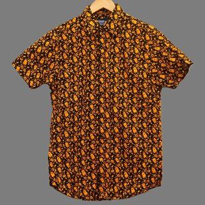 Monument Black with Orange Halloween Print Button Up Shirt Men’s XL